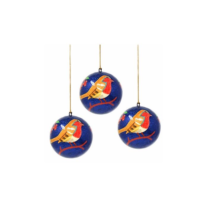 Handpainted Birds on a Branch Ornaments