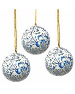 Handpainted Blue Floral Ornaments - Set of 2