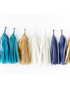 Indigo Tissue Paper Tassel Garland-6' long