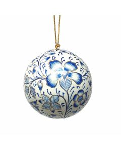 Handpainted Blue Floral Ornaments - Set of 2