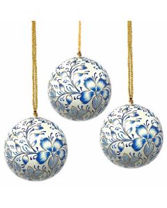 Handpainted Blue Floral Ornaments - Set of 2