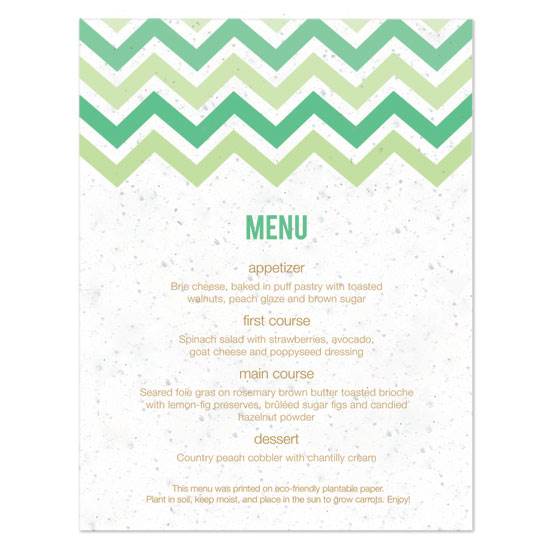 Eco-Chic Celtic Wedding Ideas from Ecopartytime - Green Chevron Wedding Menu Card